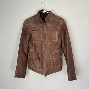 Genuine Robert Comstock Brown Leather Racing Jacket